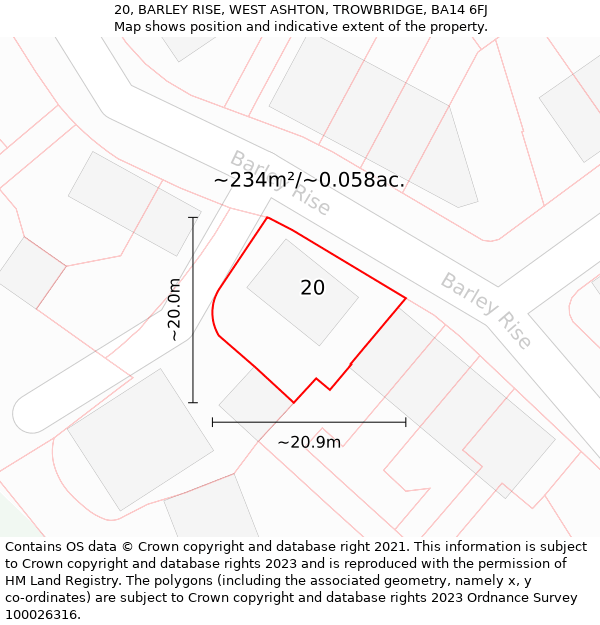 20, BARLEY RISE, WEST ASHTON, TROWBRIDGE, BA14 6FJ: Plot and title map