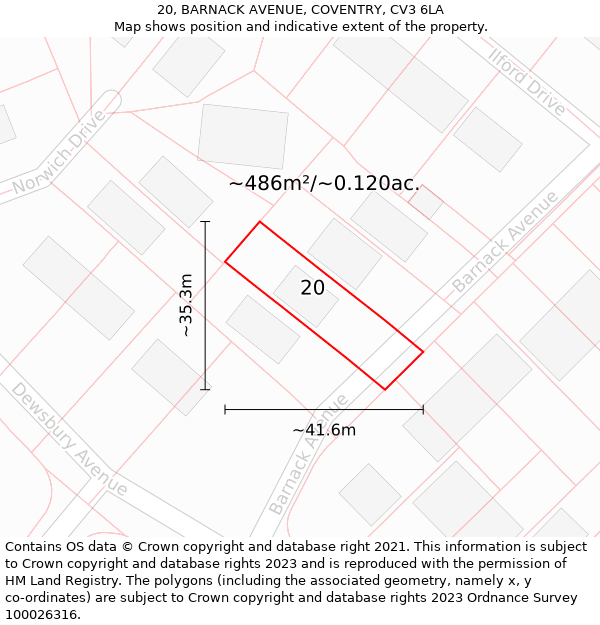 20, BARNACK AVENUE, COVENTRY, CV3 6LA: Plot and title map