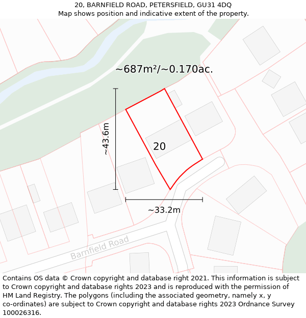 20, BARNFIELD ROAD, PETERSFIELD, GU31 4DQ: Plot and title map