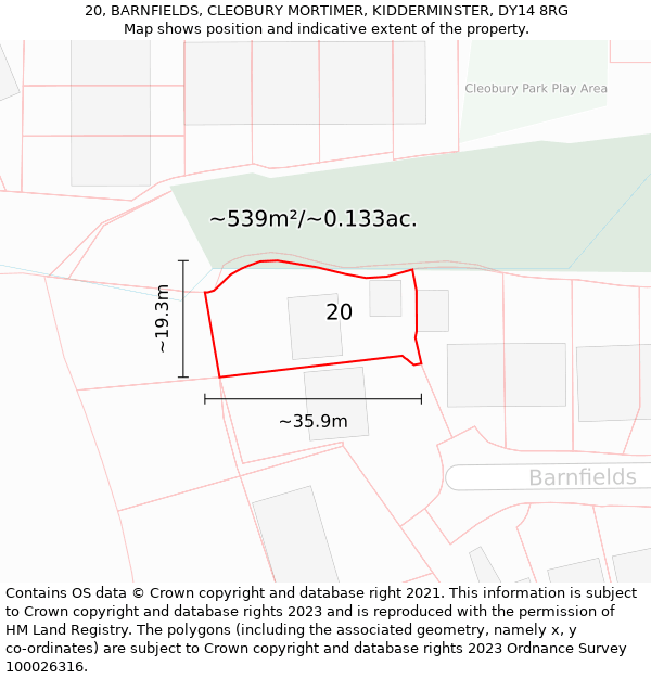 20, BARNFIELDS, CLEOBURY MORTIMER, KIDDERMINSTER, DY14 8RG: Plot and title map