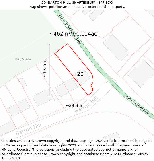 20, BARTON HILL, SHAFTESBURY, SP7 8DQ: Plot and title map