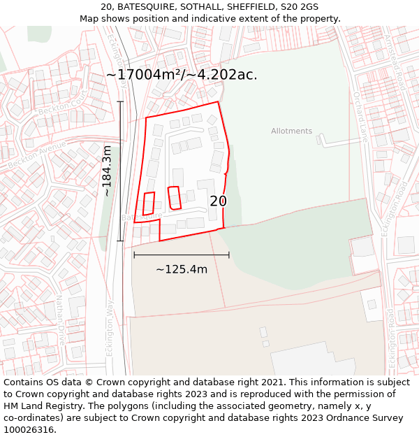 20, BATESQUIRE, SOTHALL, SHEFFIELD, S20 2GS: Plot and title map