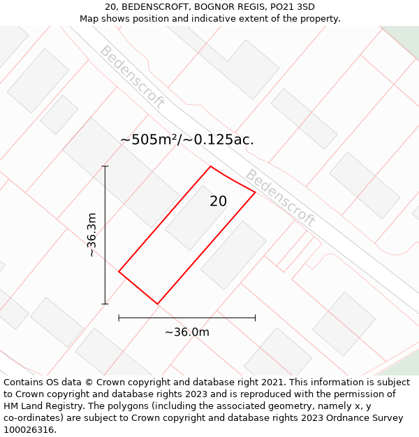 20, BEDENSCROFT, BOGNOR REGIS, PO21 3SD: Plot and title map