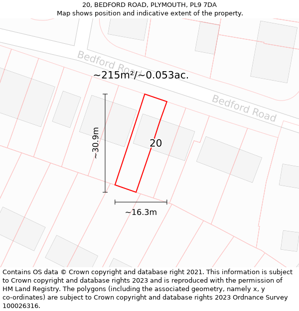 20, BEDFORD ROAD, PLYMOUTH, PL9 7DA: Plot and title map