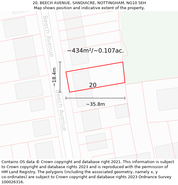 20, BEECH AVENUE, SANDIACRE, NOTTINGHAM, NG10 5EH: Plot and title map