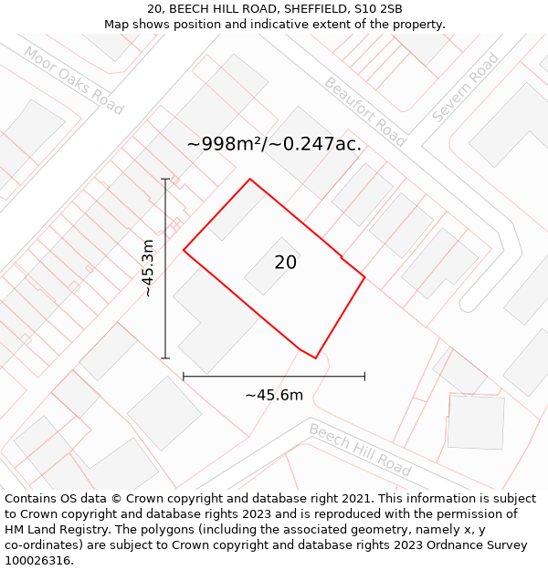 20, BEECH HILL ROAD, SHEFFIELD, S10 2SB: Plot and title map