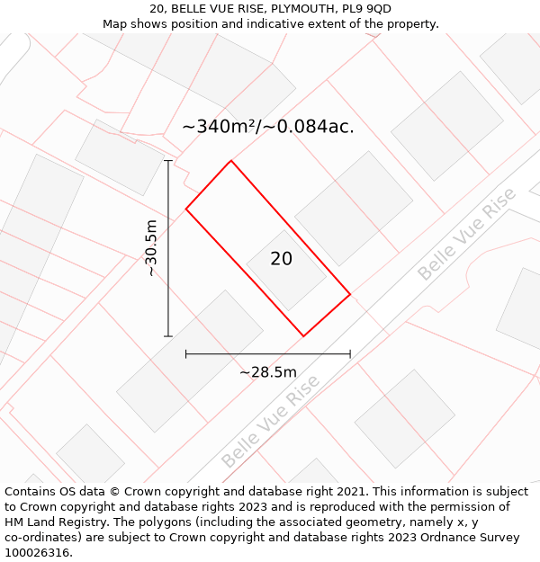 20, BELLE VUE RISE, PLYMOUTH, PL9 9QD: Plot and title map