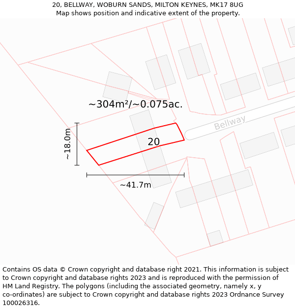 20, BELLWAY, WOBURN SANDS, MILTON KEYNES, MK17 8UG: Plot and title map