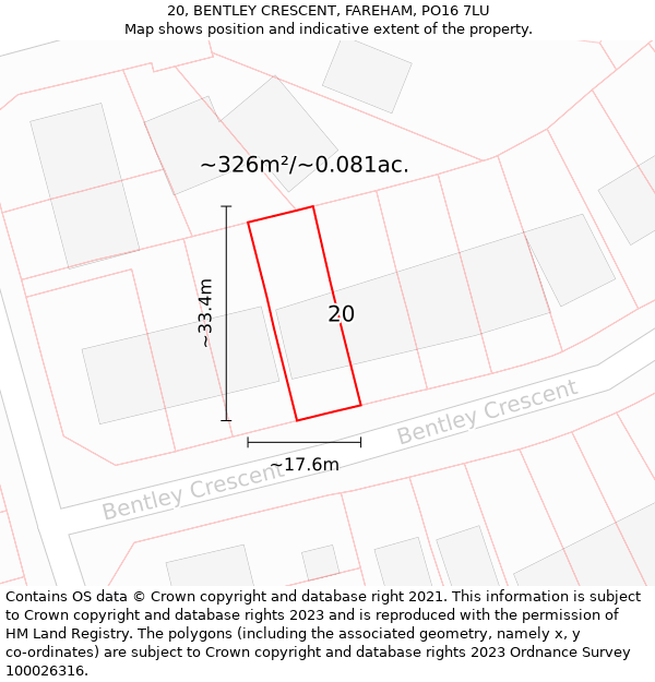 20, BENTLEY CRESCENT, FAREHAM, PO16 7LU: Plot and title map