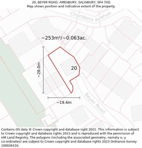 20, BEYER ROAD, AMESBURY, SALISBURY, SP4 7XG: Plot and title map