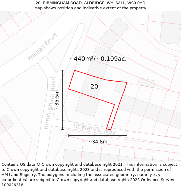 20, BIRMINGHAM ROAD, ALDRIDGE, WALSALL, WS9 0AD: Plot and title map