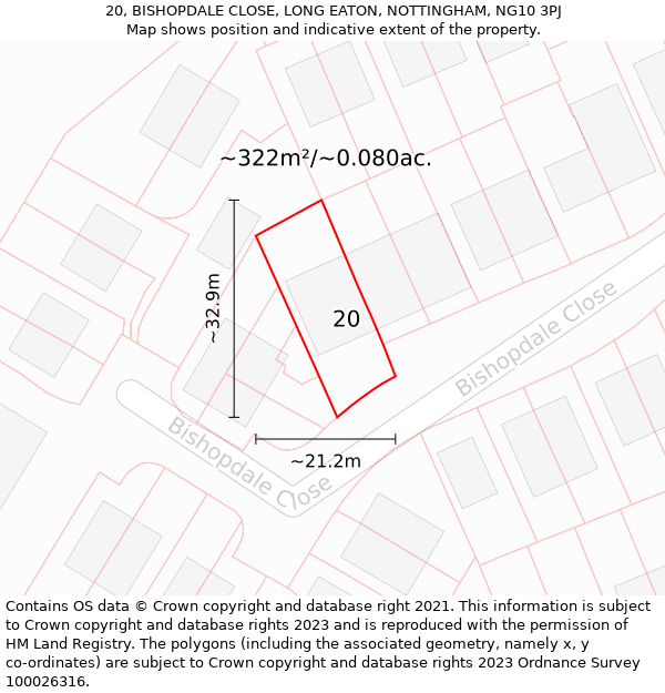 20, BISHOPDALE CLOSE, LONG EATON, NOTTINGHAM, NG10 3PJ: Plot and title map