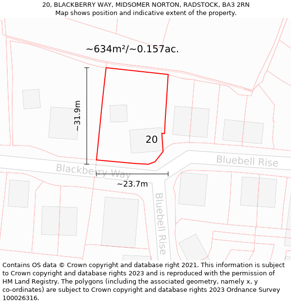 20, BLACKBERRY WAY, MIDSOMER NORTON, RADSTOCK, BA3 2RN: Plot and title map