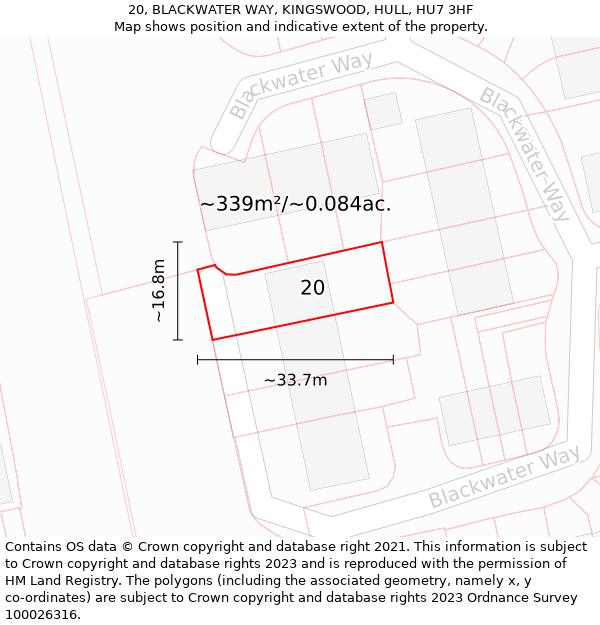 20, BLACKWATER WAY, KINGSWOOD, HULL, HU7 3HF: Plot and title map