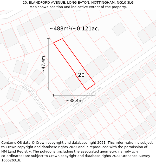 20, BLANDFORD AVENUE, LONG EATON, NOTTINGHAM, NG10 3LG: Plot and title map