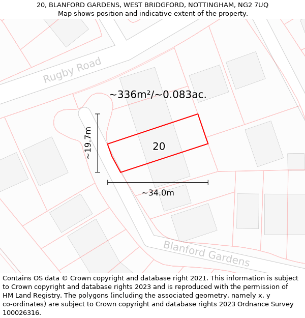 20, BLANFORD GARDENS, WEST BRIDGFORD, NOTTINGHAM, NG2 7UQ: Plot and title map