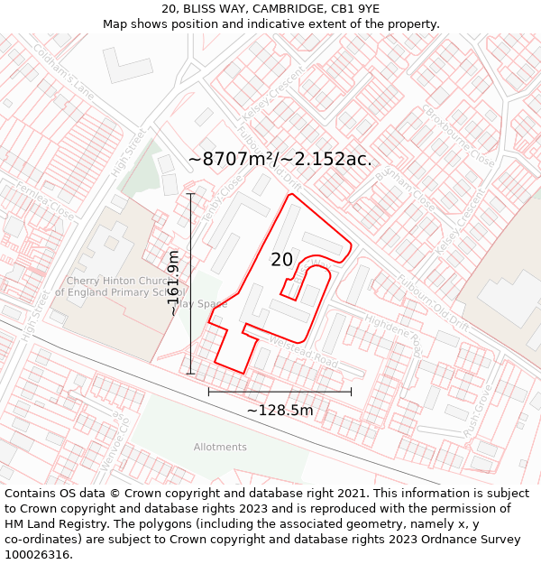 20, BLISS WAY, CAMBRIDGE, CB1 9YE: Plot and title map