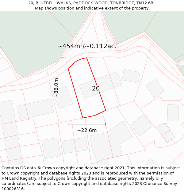 20, BLUEBELL WALKS, PADDOCK WOOD, TONBRIDGE, TN12 6BL: Plot and title map