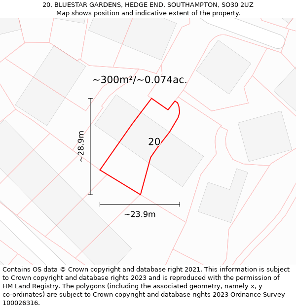 20, BLUESTAR GARDENS, HEDGE END, SOUTHAMPTON, SO30 2UZ: Plot and title map