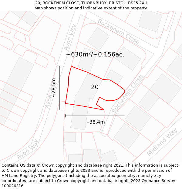 20, BOCKENEM CLOSE, THORNBURY, BRISTOL, BS35 2XH: Plot and title map