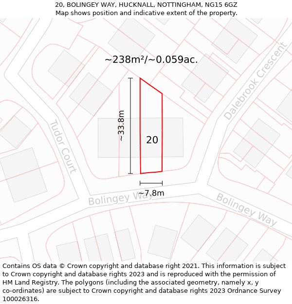 20, BOLINGEY WAY, HUCKNALL, NOTTINGHAM, NG15 6GZ: Plot and title map