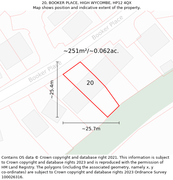 20, BOOKER PLACE, HIGH WYCOMBE, HP12 4QX: Plot and title map
