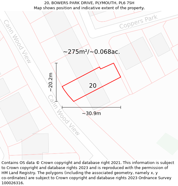 20, BOWERS PARK DRIVE, PLYMOUTH, PL6 7SH: Plot and title map