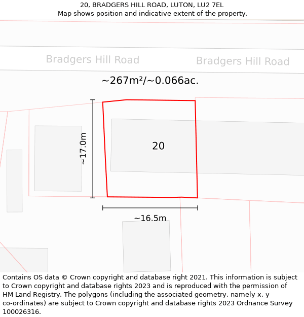 20, BRADGERS HILL ROAD, LUTON, LU2 7EL: Plot and title map