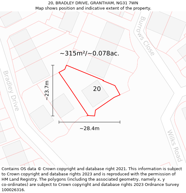 20, BRADLEY DRIVE, GRANTHAM, NG31 7WN: Plot and title map