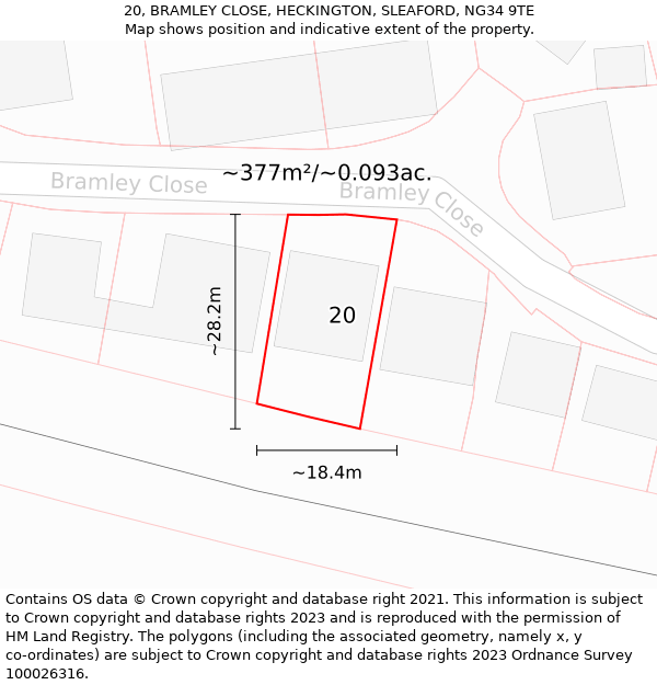 20, BRAMLEY CLOSE, HECKINGTON, SLEAFORD, NG34 9TE: Plot and title map