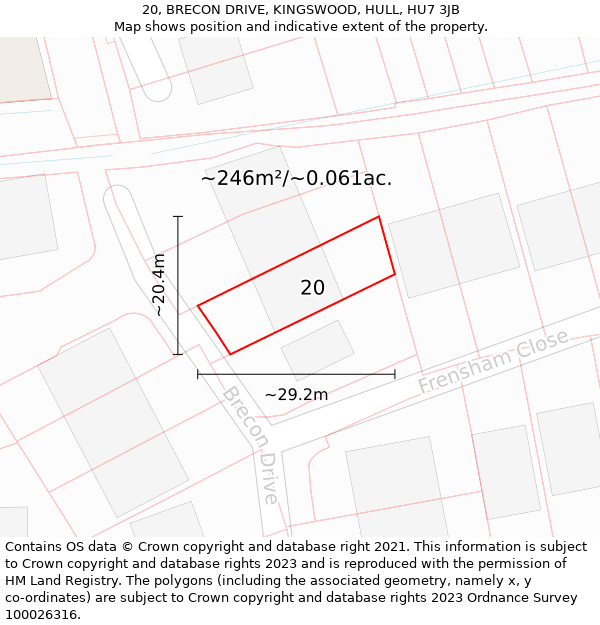 20, BRECON DRIVE, KINGSWOOD, HULL, HU7 3JB: Plot and title map