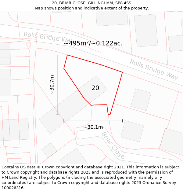 20, BRIAR CLOSE, GILLINGHAM, SP8 4SS: Plot and title map