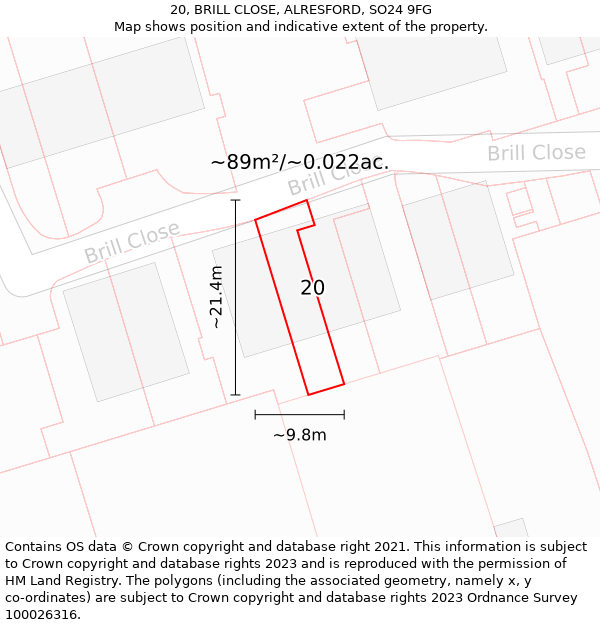 20, BRILL CLOSE, ALRESFORD, SO24 9FG: Plot and title map