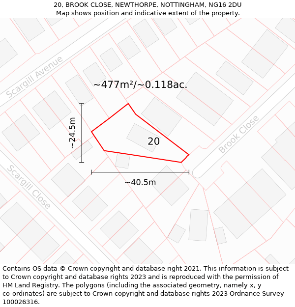 20, BROOK CLOSE, NEWTHORPE, NOTTINGHAM, NG16 2DU: Plot and title map