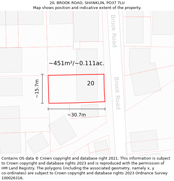 20, BROOK ROAD, SHANKLIN, PO37 7LU: Plot and title map