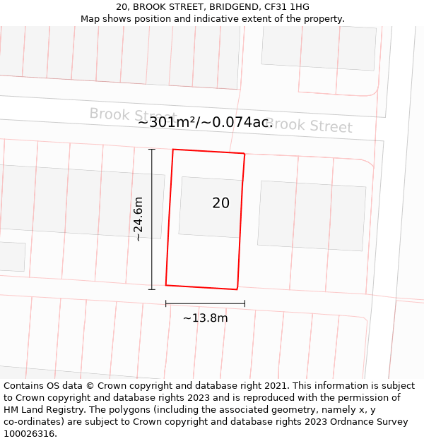 20, BROOK STREET, BRIDGEND, CF31 1HG: Plot and title map