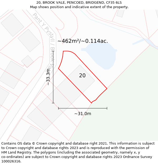 20, BROOK VALE, PENCOED, BRIDGEND, CF35 6LS: Plot and title map