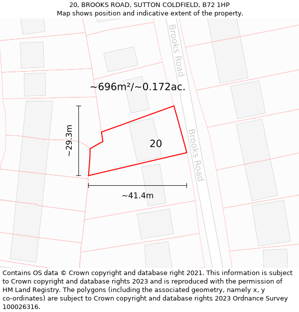 20, BROOKS ROAD, SUTTON COLDFIELD, B72 1HP: Plot and title map