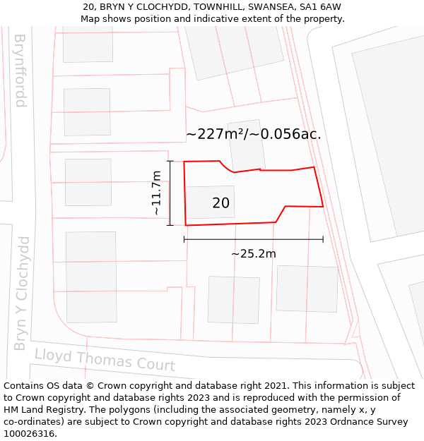 20, BRYN Y CLOCHYDD, TOWNHILL, SWANSEA, SA1 6AW: Plot and title map