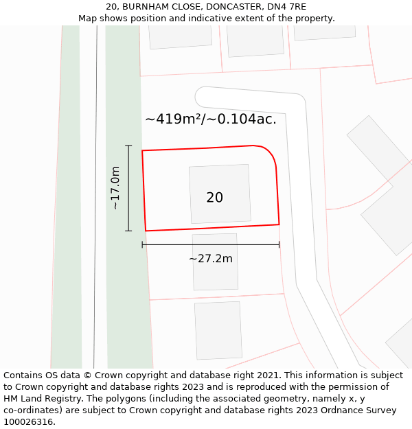 20, BURNHAM CLOSE, DONCASTER, DN4 7RE: Plot and title map