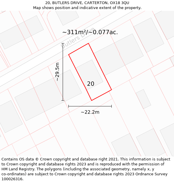 20, BUTLERS DRIVE, CARTERTON, OX18 3QU: Plot and title map