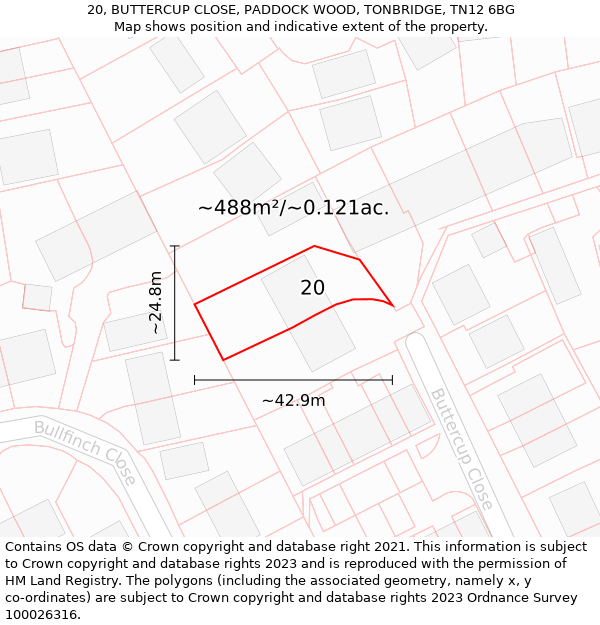 20, BUTTERCUP CLOSE, PADDOCK WOOD, TONBRIDGE, TN12 6BG: Plot and title map