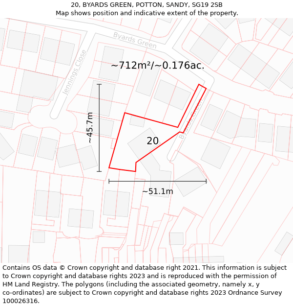 20, BYARDS GREEN, POTTON, SANDY, SG19 2SB: Plot and title map