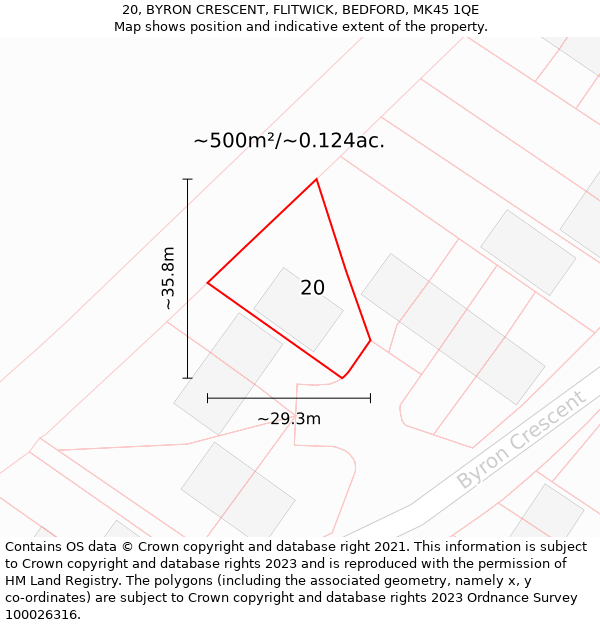 20, BYRON CRESCENT, FLITWICK, BEDFORD, MK45 1QE: Plot and title map