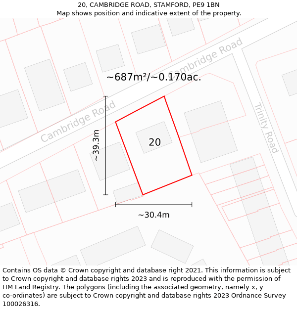 20, CAMBRIDGE ROAD, STAMFORD, PE9 1BN: Plot and title map