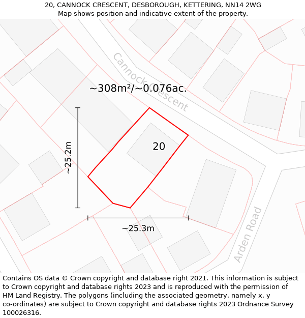 20, CANNOCK CRESCENT, DESBOROUGH, KETTERING, NN14 2WG: Plot and title map