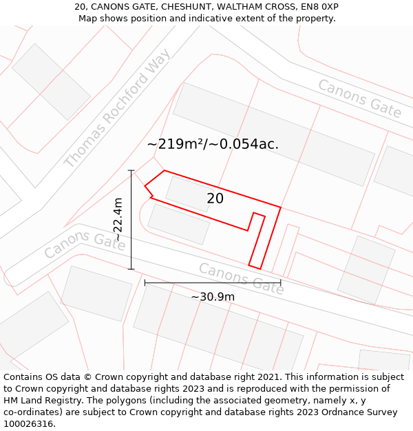 20, CANONS GATE, CHESHUNT, WALTHAM CROSS, EN8 0XP: Plot and title map