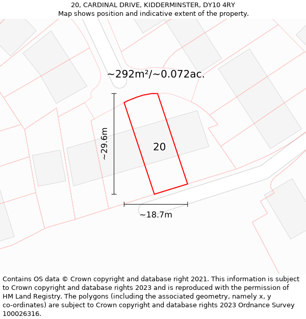 20, CARDINAL DRIVE, KIDDERMINSTER, DY10 4RY: Plot and title map