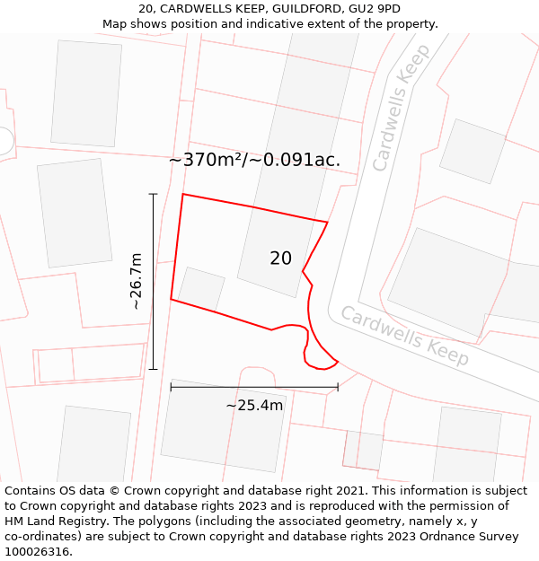 20, CARDWELLS KEEP, GUILDFORD, GU2 9PD: Plot and title map