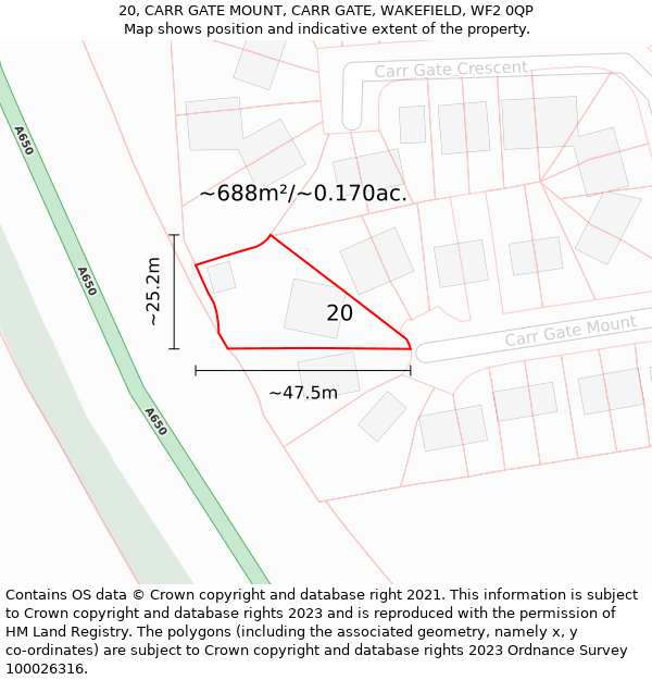 20, CARR GATE MOUNT, CARR GATE, WAKEFIELD, WF2 0QP: Plot and title map